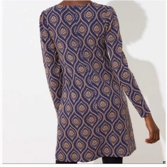 LOFT Medallion Jacquard Shift Dress puff shoulder sleeve comfy cute EUC Sz 6 - Picture 3 of 13